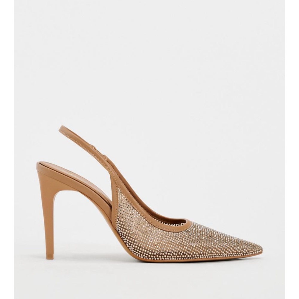 Heeled Shiny Mesh Slingbacks